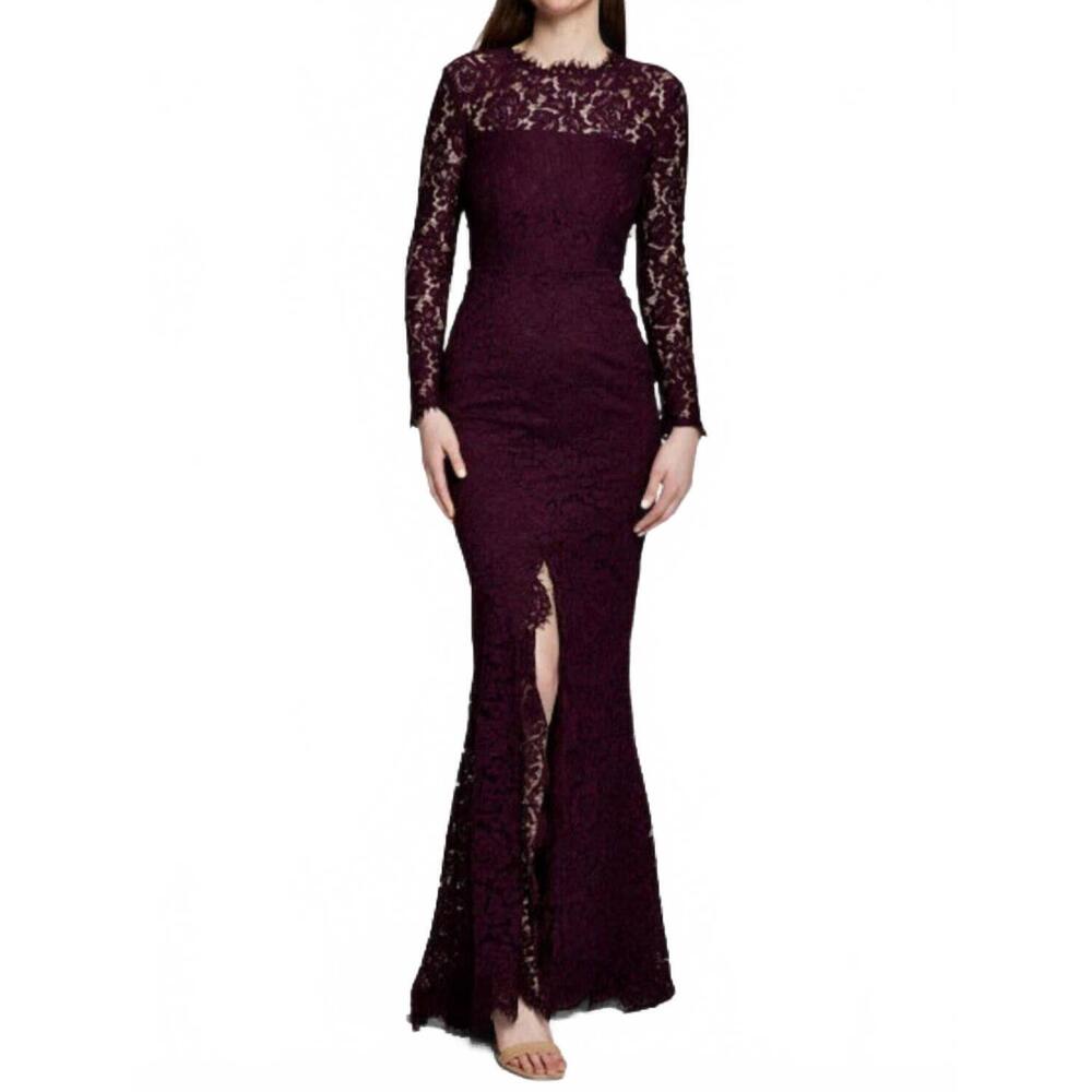 NEW RACHEL ZOE angie fig lace open back long sleeve gown dress in purple